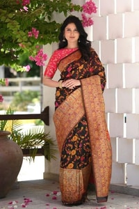 Kashmiri Weaving Banarasi Soft Silk Saree with Heavy Zari Pallu in Deep Shades  in Surat