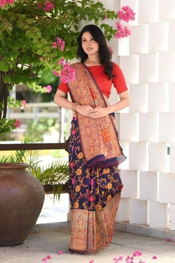 Kashmiri Weaving Banarasi Soft Silk Saree with Heavy Zari Pallu in Deep Shades  in Surat