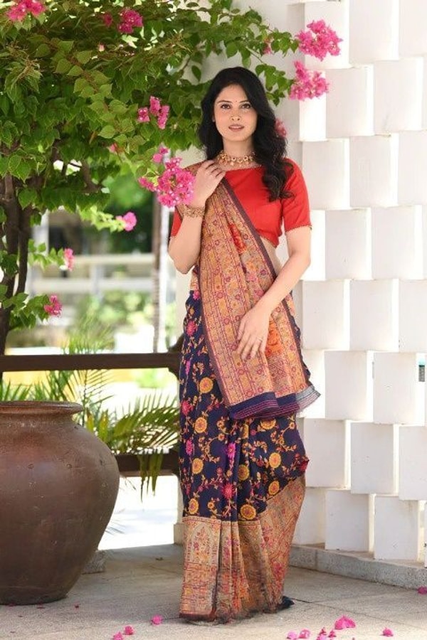 Kashmiri Weaving Banarasi Soft Silk Saree with Heavy Zari Pallu in Deep Shades  in Surat