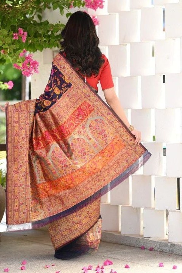 Kashmiri Weaving Banarasi Soft Silk Saree with Heavy Zari Pallu in Deep Shades  in Surat