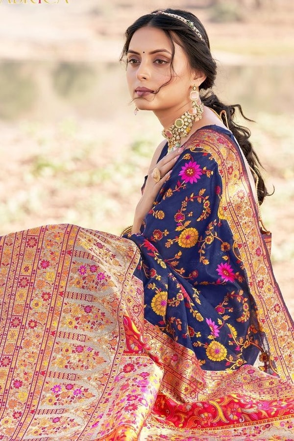Kashmiri Weaving Banarasi Soft Silk Saree with Heavy Zari Pallu in Deep Shades  in Surat