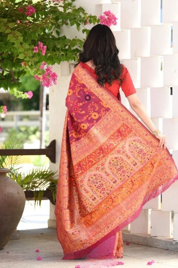Kashmiri Weaving Banarasi Soft Silk Saree with Heavy Zari Pallu in Deep Shades  in Surat