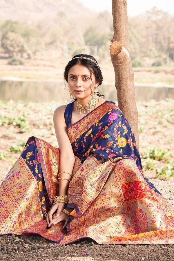 Kashmiri Weaving Banarasi Soft Silk Saree with Heavy Zari Pallu in Deep Shades  in Surat