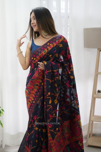 Kashmiri Weaving Banarasi Soft Silk Saree with Multi-Colour Thread and Pure Zari Work in Surat
