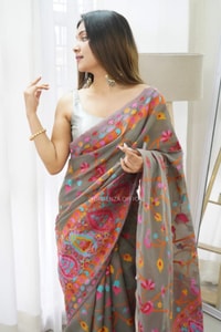 Kashmiri Weaving Banarasi Soft Silk Saree with Multi-Colour Thread and Pure Zari Work  in Surat