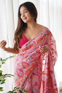 Kashmiri Weaving Banarasi Soft Silk Saree with Multi-Colour Thread and Pure Zari Work  in Surat
