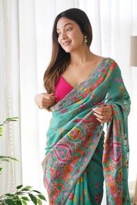 Kashmiri Weaving Banarasi Soft Silk Saree with Multi-Colour Thread and Pure Zari Work  in Surat