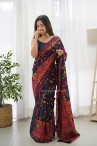 Kashmiri Weaving Banarasi Soft Silk Saree with Multi-Colour Thread and Pure Zari Work  in Surat