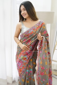 Kashmiri Weaving Banarasi Soft Silk Saree with Multi-Colour Thread and Pure Zari Work  in Surat