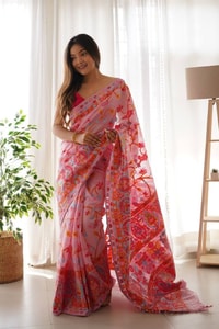 Kashmiri Weaving Banarasi Soft Silk Saree with Multi-Colour Thread and Pure Zari Work  in Surat