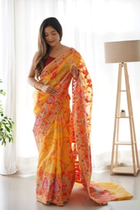 Kashmiri Weaving Banarasi Soft Silk Saree with Multi-Colour Thread and Pure Zari Work  in Surat