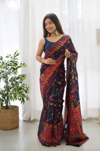Kashmiri Weaving Banarasi Soft Silk Saree with Multi-Colour Thread and Pure Zari Work  in Surat