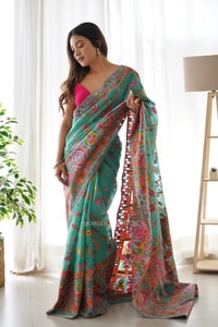 Kashmiri Weaving Banarasi Soft Silk Saree with Multi-Colour Thread and Pure Zari Work  in Surat