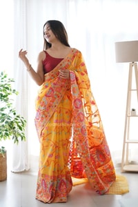 Kashmiri Weaving Banarasi Soft Silk Saree with Multi-Colour Thread and Pure Zari Work  in Surat