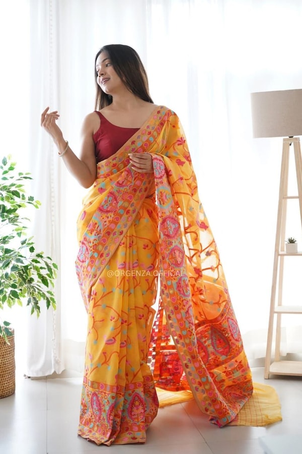 Kashmiri Weaving Banarasi Soft Silk Saree with Multi-Colour Thread and Pure Zari Work  in Surat