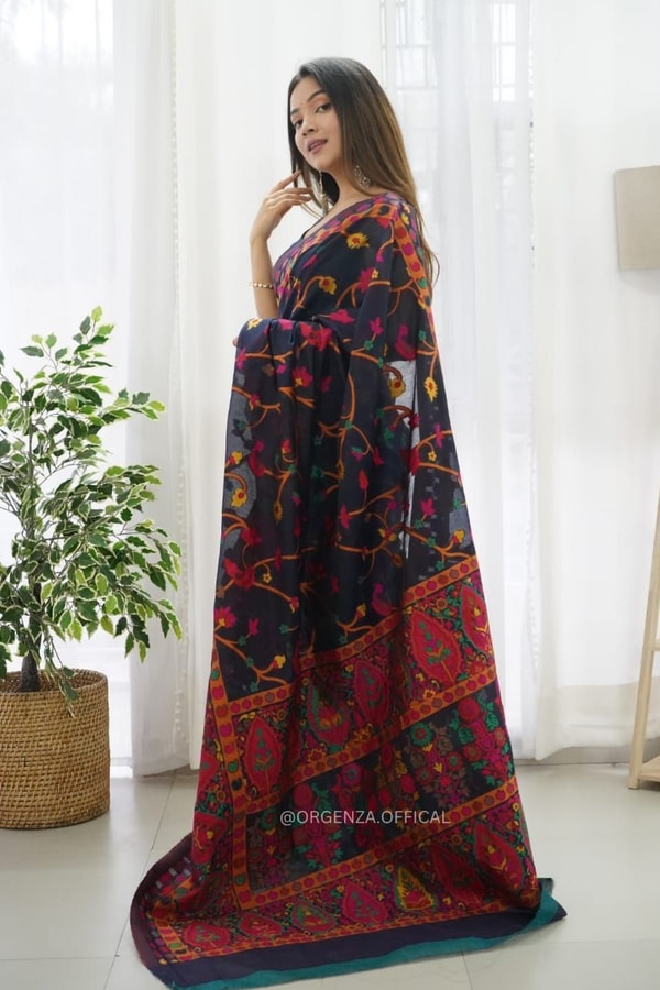 Kashmiri Weaving Banarasi Soft Silk Saree with Multi-Colour Thread and Pure Zari Work  in Surat