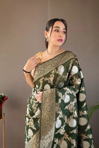 Large Floral Butta Banarasi Soft Silk Saree with Gold and Silver Zari in Seven Colours  in Surat