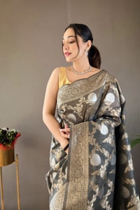 Large Floral Butta Banarasi Soft Silk Saree with Gold and Silver Zari in Seven Colours  in Surat