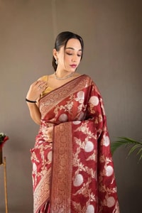 Large Floral Butta Banarasi Soft Silk Saree with Gold and Silver Zari in Seven Colours  in Surat