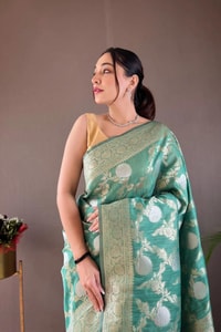 Large Floral Butta Banarasi Soft Silk Saree with Gold and Silver Zari in Seven Colours  in Surat