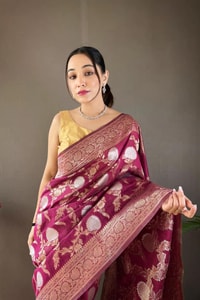 Large Floral Butta Banarasi Soft Silk Saree with Gold and Silver Zari in Seven Colours  in Surat