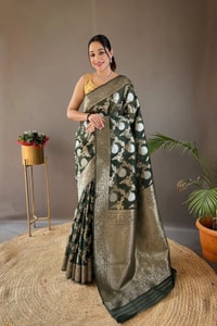 Large Floral Butta Banarasi Soft Silk Saree with Gold and Silver Zari in Seven Colours  in Surat