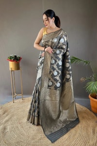 Large Floral Butta Banarasi Soft Silk Saree with Gold and Silver Zari in Seven Colours  in Surat