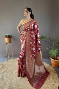 Large Floral Butta Banarasi Soft Silk Saree with Gold and Silver Zari in Seven Colours  in Surat