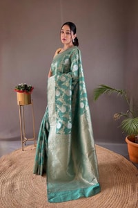 Large Floral Butta Banarasi Soft Silk Saree with Gold and Silver Zari in Seven Colours  in Surat