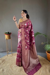 Large Floral Butta Banarasi Soft Silk Saree with Gold and Silver Zari in Seven Colours  in Surat