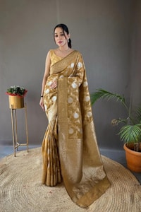 Large Floral Butta Banarasi Soft Silk Saree with Gold and Silver Zari in Seven Colours  in Surat
