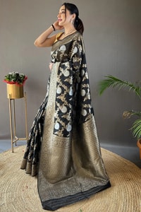 Large Floral Butta Banarasi Soft Silk Saree with Gold and Silver Zari in Seven Colours  in Surat