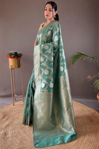 Large Floral Butta Banarasi Soft Silk Saree with Gold and Silver Zari in Seven Colours  in Surat