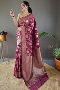 Large Floral Butta Banarasi Soft Silk Saree with Gold and Silver Zari in Seven Colours  in Surat