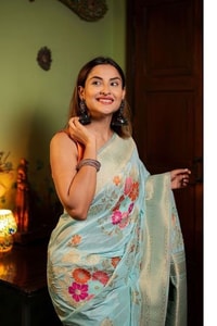 Large Floral Motif Banarasi Soft Silk Saree in Five Shades with Gold Zari Border  in Surat