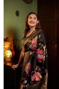Large Floral Motif Banarasi Soft Silk Saree in Five Shades with Gold Zari Border  in Surat