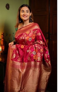 Large Floral Motif Banarasi Soft Silk Saree in Five Shades with Gold Zari Border  in Surat