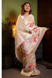 Large Floral Motif Banarasi Soft Silk Saree in Five Shades with Gold Zari Border  in Surat