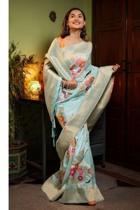 Large Floral Motif Banarasi Soft Silk Saree in Five Shades with Gold Zari Border  in Surat
