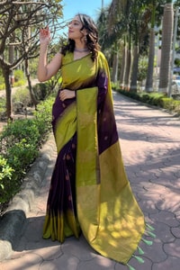 Large Floral Motif Banarasi Soft Silk Saree with Contrast Tassel Pallu in Five Colours  in Surat