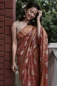 Large Zari Coin Butta Saree with Woven Zari Border in Six Rich Shades from Rust to Mustard  in Surat