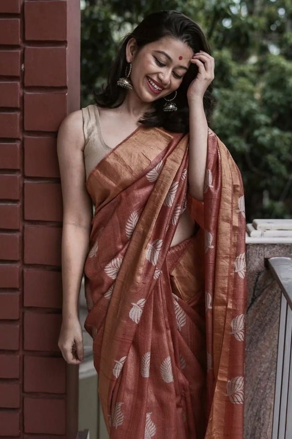 Large Zari Coin Butta Saree with Woven Zari Border in Six Rich Shades from Rust to Mustard  in Surat
