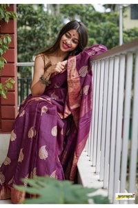 Large Zari Coin Butta Saree with Woven Zari Border in Six Rich Shades from Rust to Mustard  in Surat