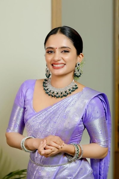 Lavender Banarasi Soft Silk Saree with All-Over Silver Zari Weave and Shimmering Pallu in Surat