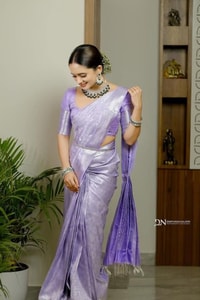 Lavender Banarasi Soft Silk Saree with All-Over Silver Zari Weave and Shimmering Pallu  in Surat