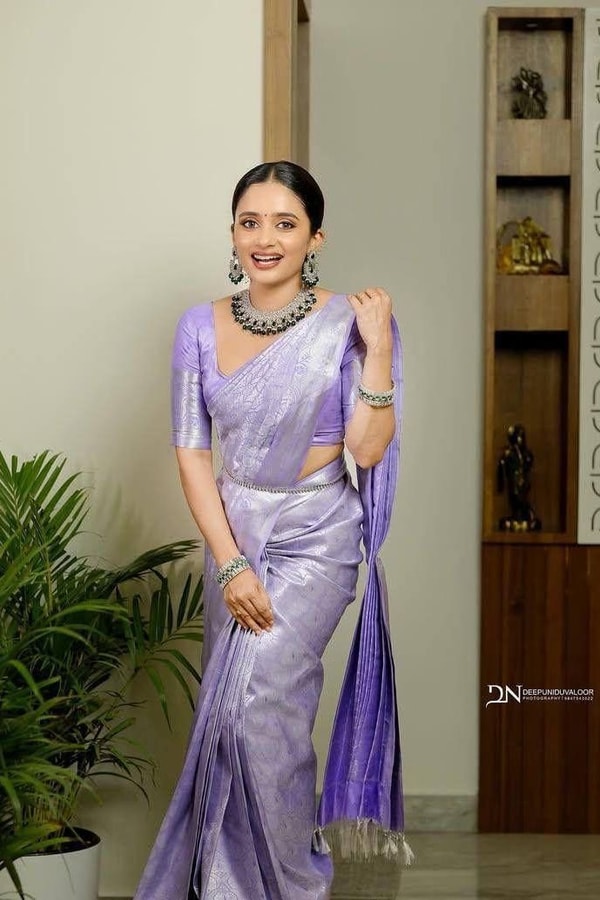 Lavender Banarasi Soft Silk Saree with All-Over Silver Zari Weave and Shimmering Pallu  in Surat