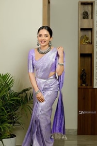 Lavender Banarasi Soft Silk Saree with All-Over Silver Zari Weave and Shimmering Pallu  in Surat