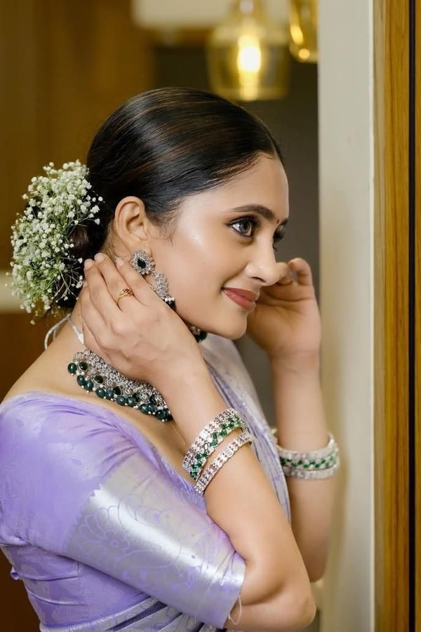 Lavender Banarasi Soft Silk Saree with All-Over Silver Zari Weave and Shimmering Pallu  in Surat