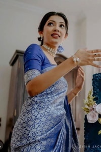Lavender Blue Banarasi Soft Silk Saree with All-Over Silver Zari Weaving  in Surat