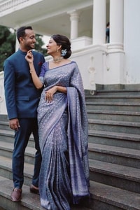 Lavender Blue Banarasi Soft Silk Saree with All-Over Silver Zari Weaving  in Surat